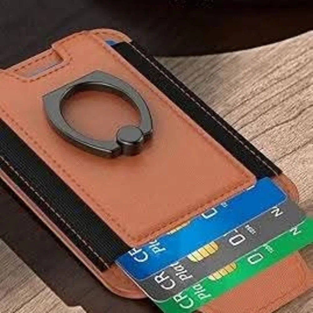 Magsafe Tan Leather Phone Wallet with Ring Holder